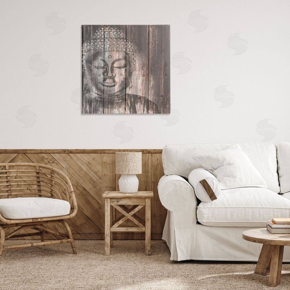 Conrad Knutsen Rustic Buddha Face Canvas Wall Art Print in Room