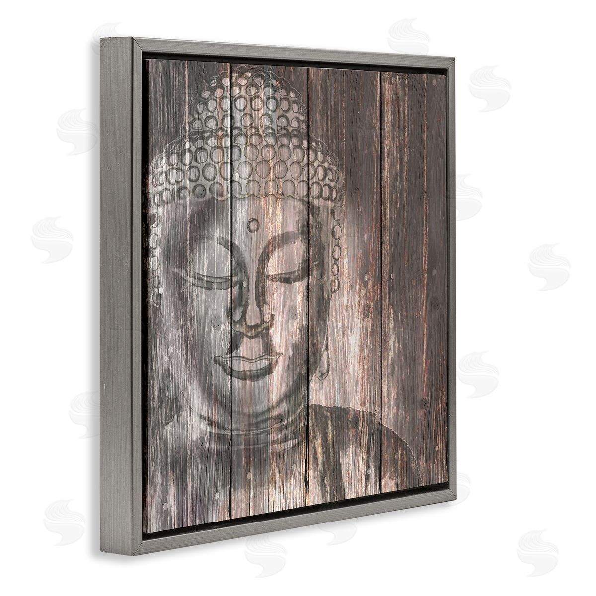Conrad Knutsen Rustic Buddha Face Gray Floating Frame Canvas Wall Art Print