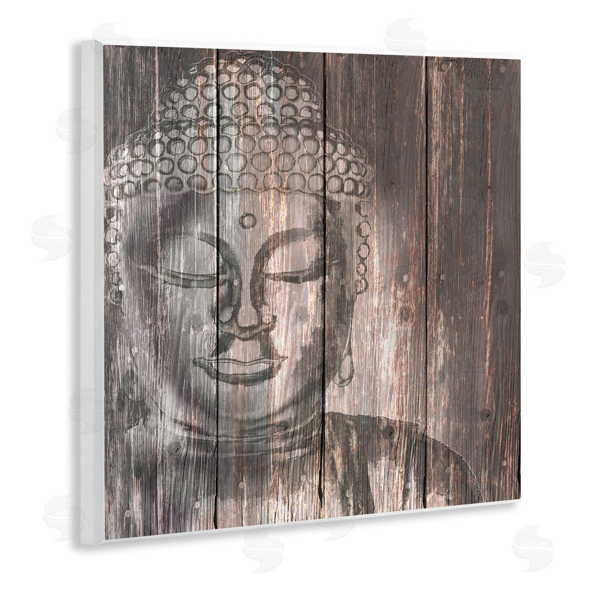 Conrad Knutsen Rustic Buddha Face Wooden Wall Plaque Art Print