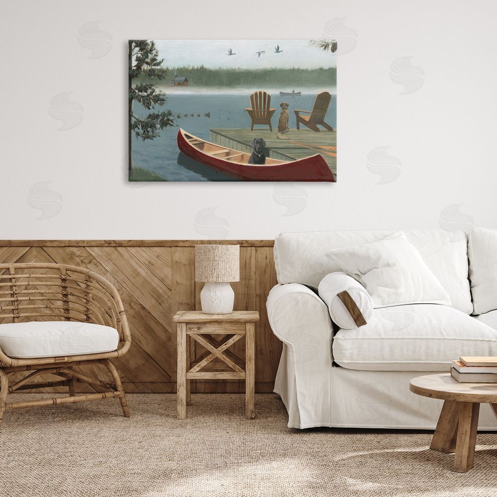 James Wiens Dogs on Lake Dock Canvas Wall Art Print in Room