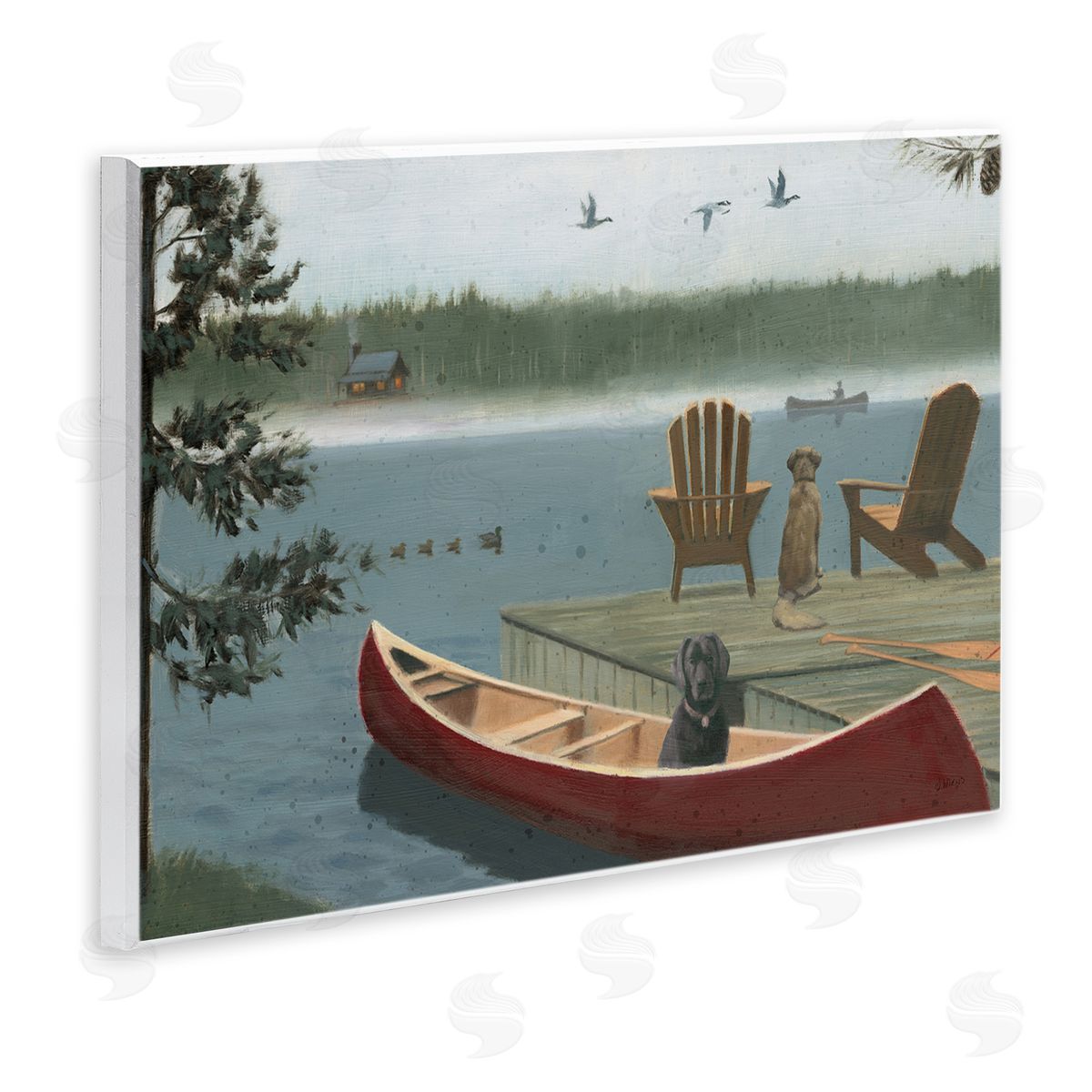 James Wiens Dogs on Lake Dock Wooden Wall Plaque Art Print