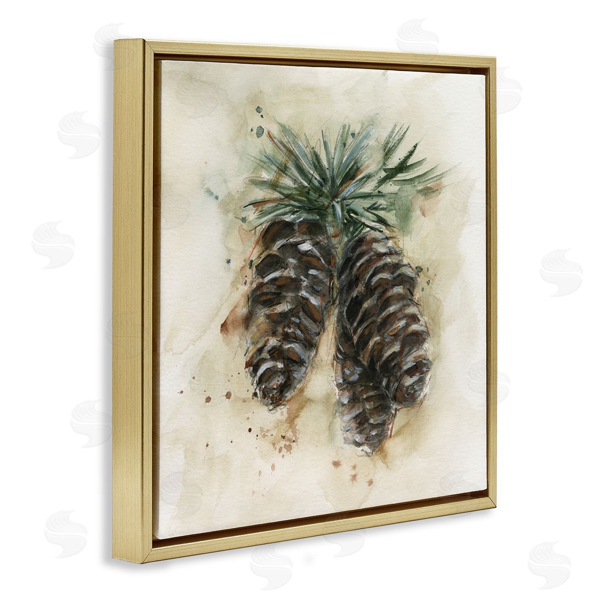 Ethan Harper Rustic Forest Pinecone Gold Floating Frame Canvas Wall Art Print
