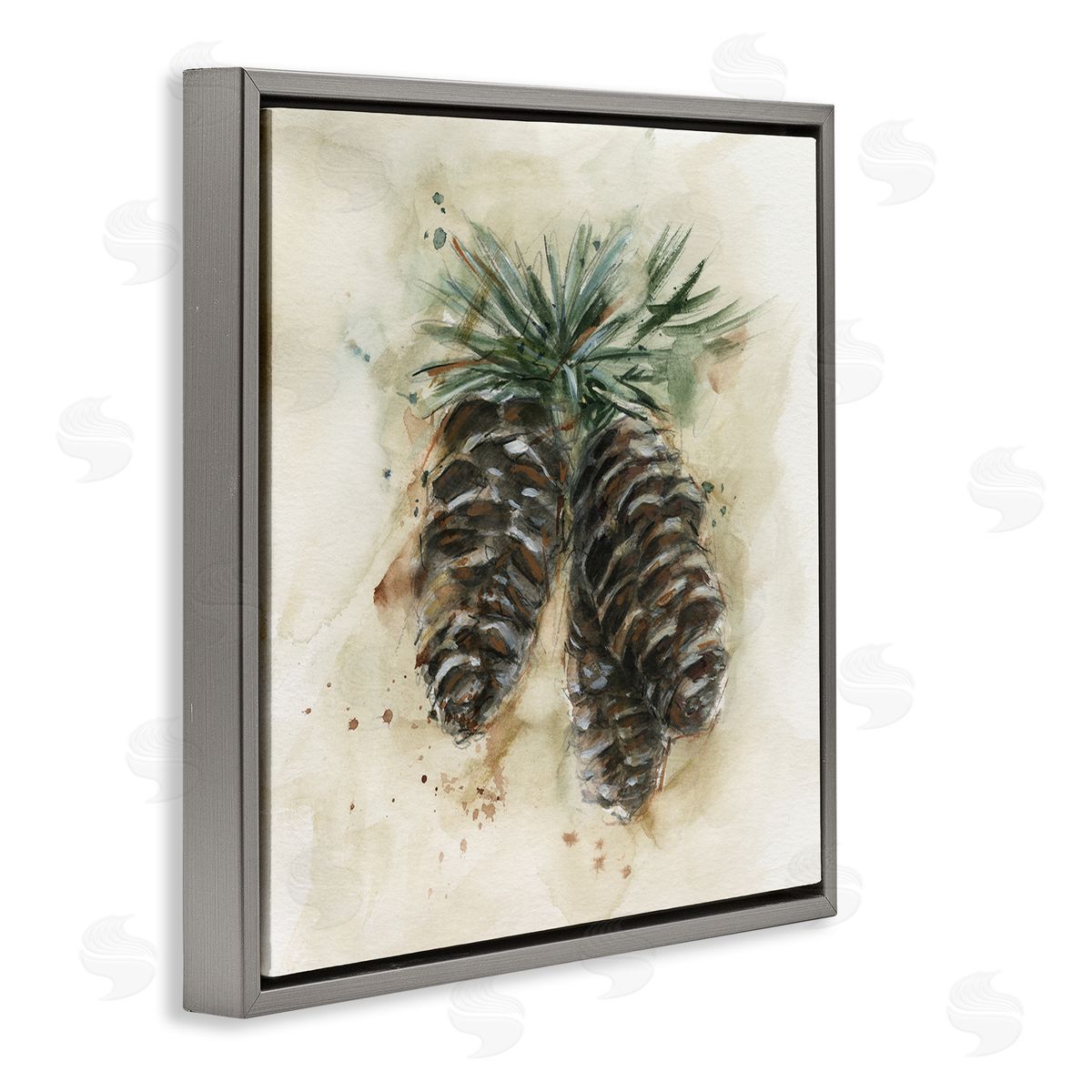 Ethan Harper Rustic Forest Pinecone Gray Floating Frame Canvas Wall Art Print