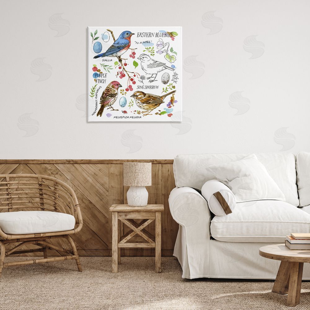 Jane Maday Woodland Birds Diagram Canvas Wall Art Print in Room