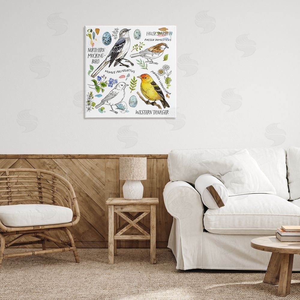 Jane Maday Local Bird Diagram Canvas Wall Art Print in Room