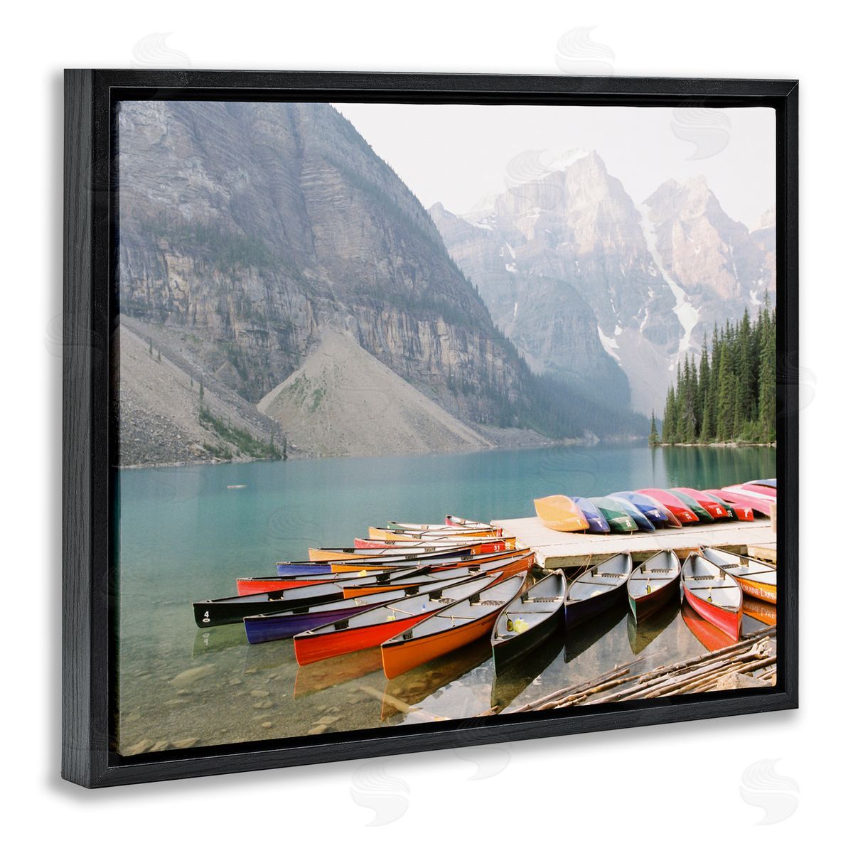 Cliffside Canoe Dock Black Floating Frame Canvas Wall Art, Home Decor by Justine Milton