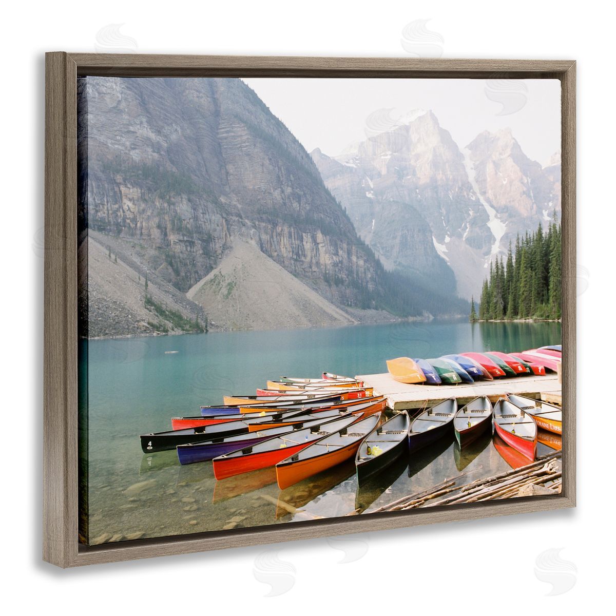 Cliffside Canoe Dock Brown Floating Frame Canvas Wall Art, Home Decor by Justine Milton