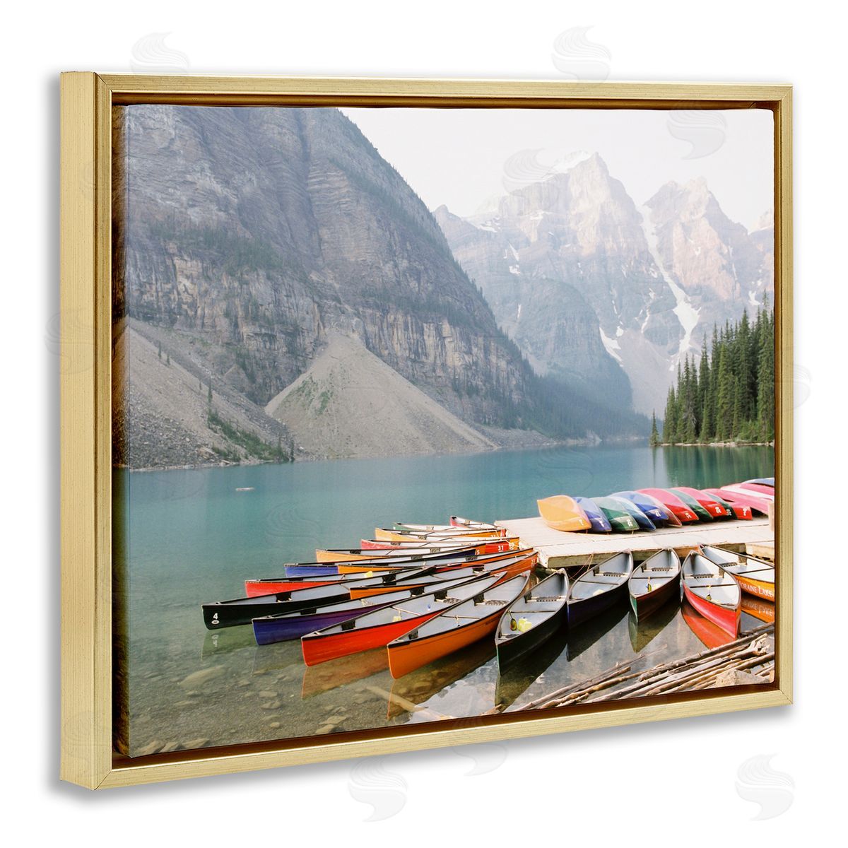 Cliffside Canoe Dock Gold Floating Frame Canvas Wall Art, Home Decor by Justine Milton
