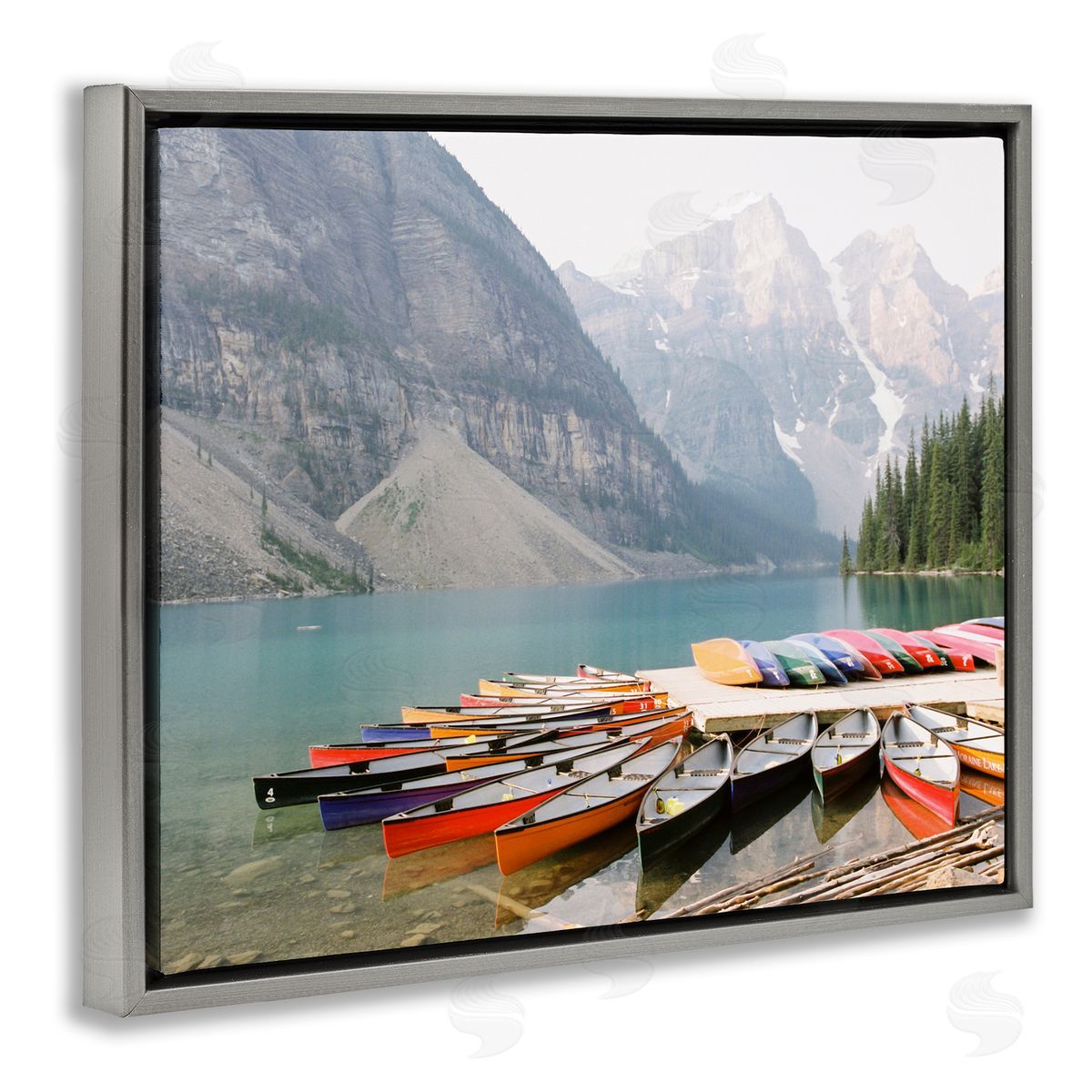Cliffside Canoe Dock Grey Floating Frame Canvas Wall Art, Home Decor by Justine Milton