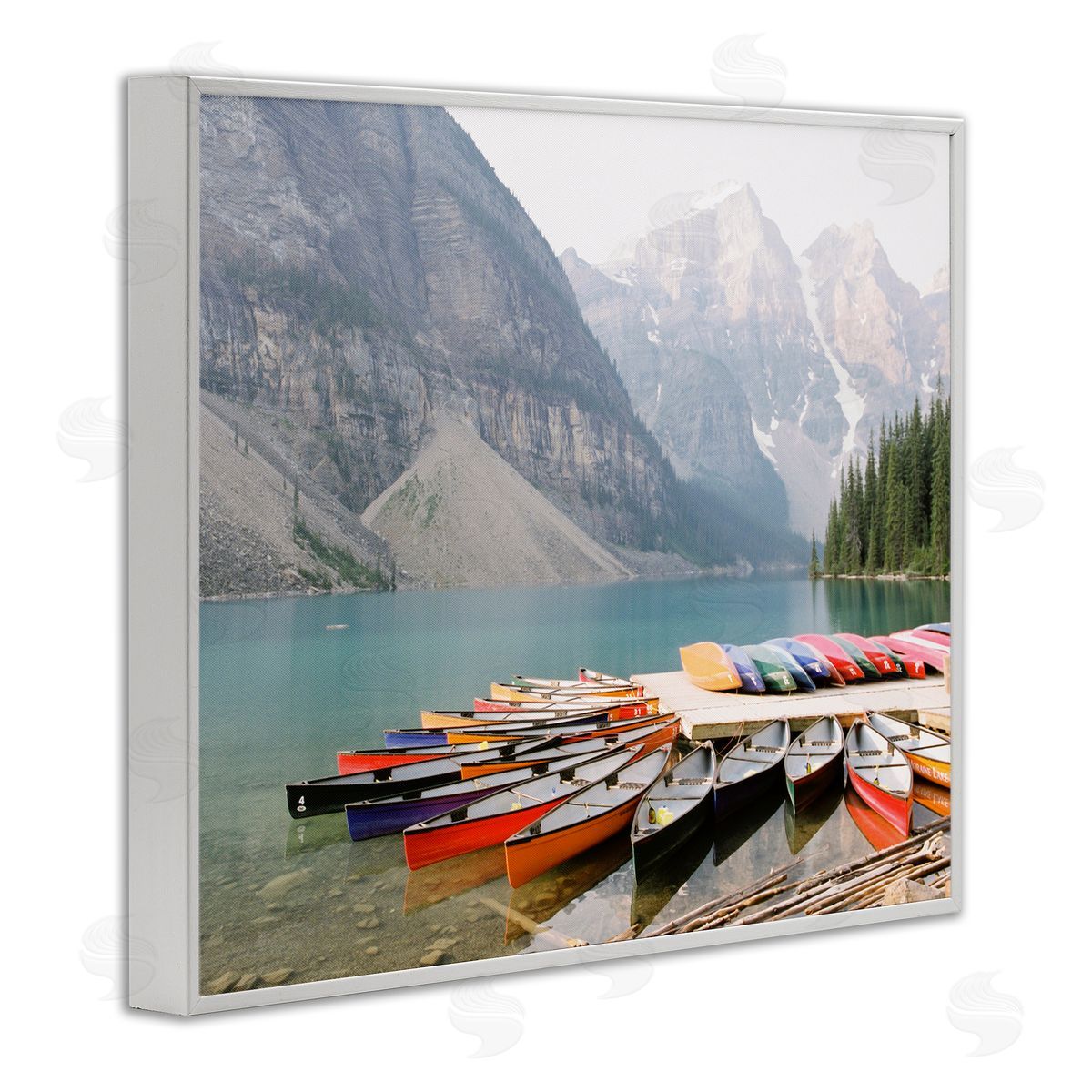 Cliffside Canoe Dock White Frame Print Wall Art, Home Decor by Justine Milton