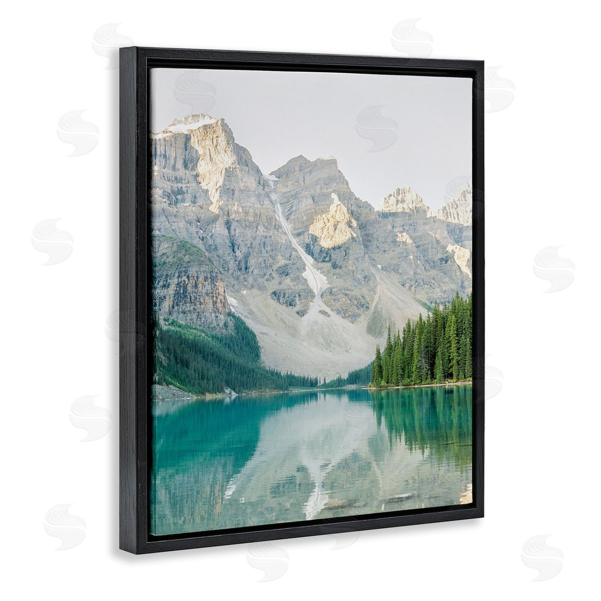 Reflective Mountain Lake Black Floating Frame Canvas Wall Art, Home Decor by Justine Milton