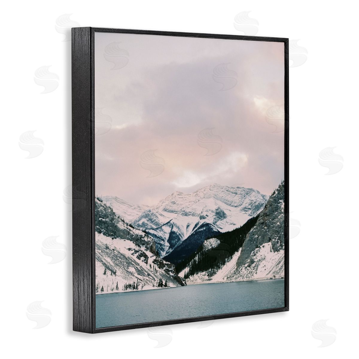 Snowy Peaks Seascape Black Frame Print Wall Art, Home Decor by Justine Milton