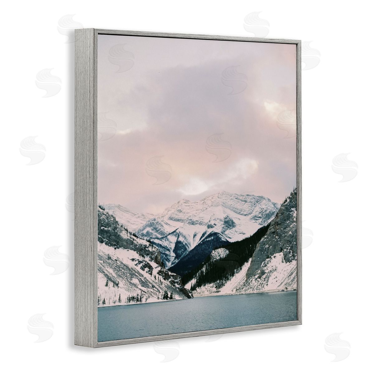 Snowy Peaks Seascape Grey Frame Print Wall Art, Home Decor by Justine Milton