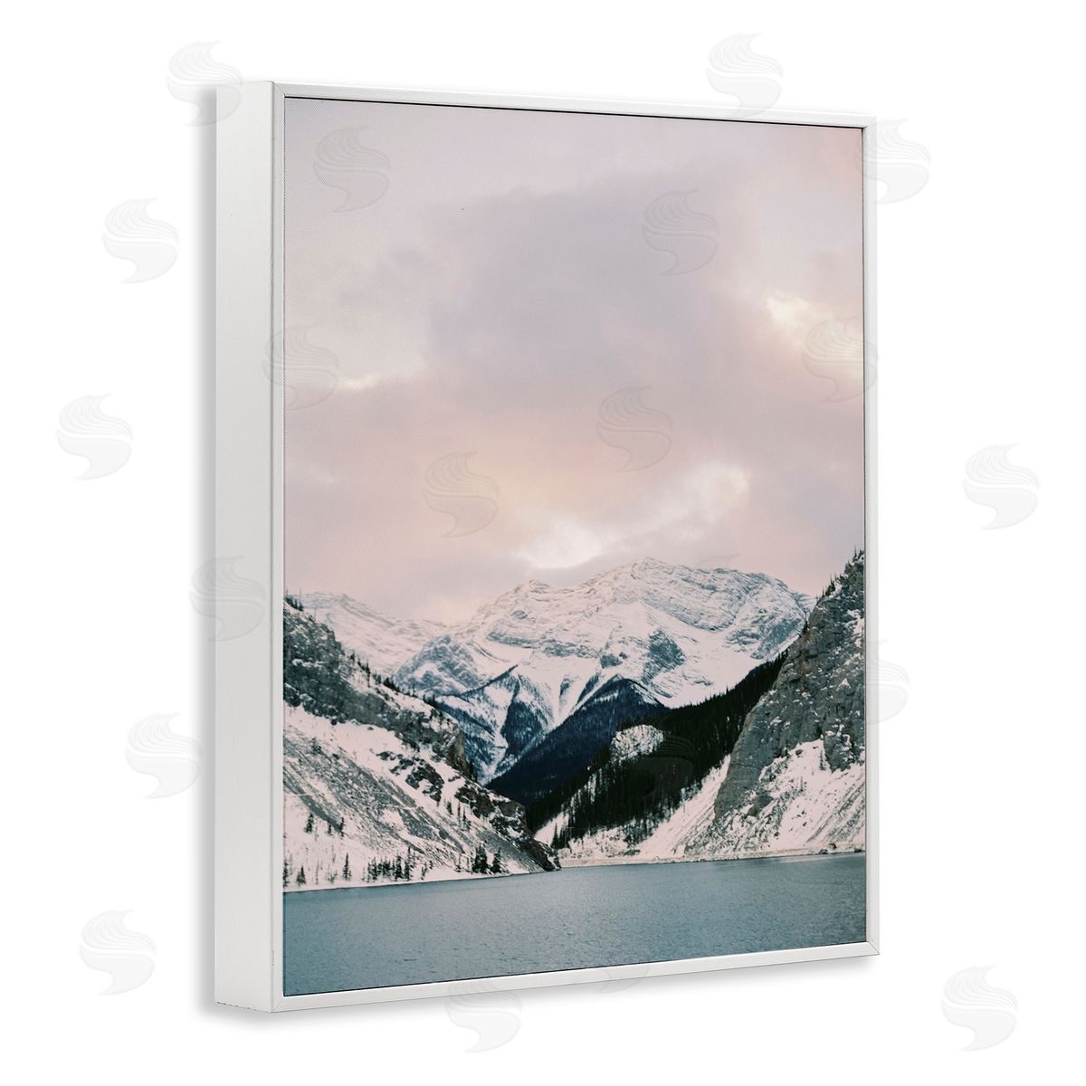 Snowy Peaks Seascape White Frame Print Wall Art, Home Decor by Justine Milton