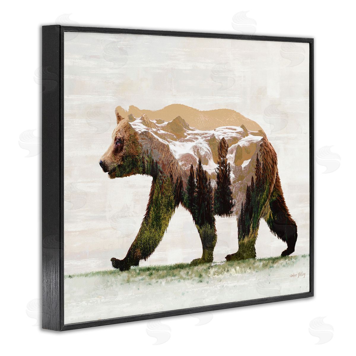 Woodland Pattern Bear Black Frame Print Wall Art, Home Decor by Amber Sterling