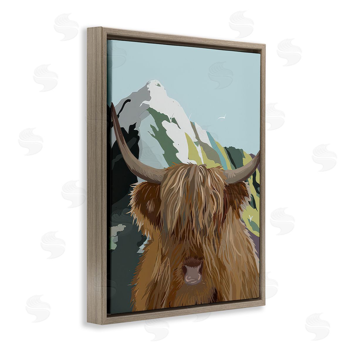 Betty Boynes Mountain Cattle Scene Brown Floating Frame Canvas Wall Art Print