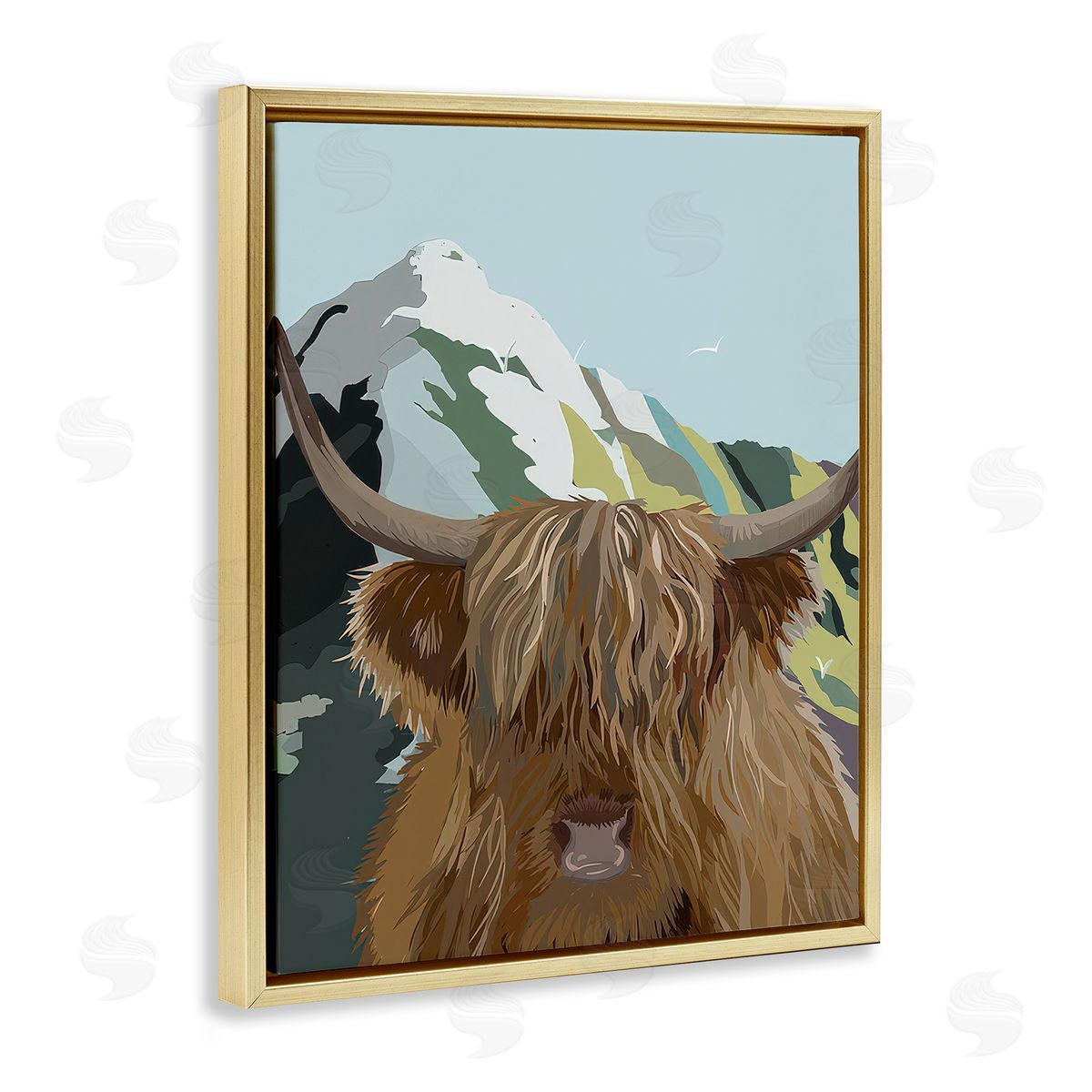 Betty Boynes Mountain Cattle Scene Gold Floating Frame Canvas Wall Art Print