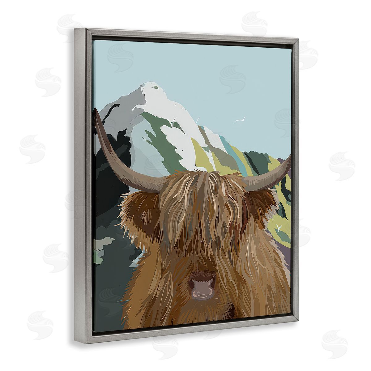 Betty Boynes Mountain Cattle Scene Gray Floating Frame Canvas Wall Art Print