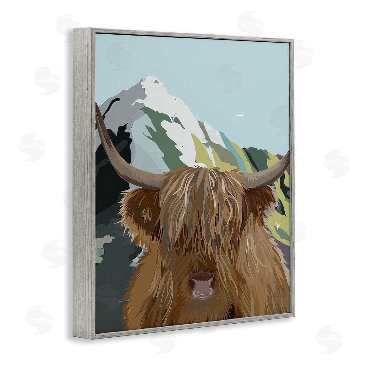 Betty Boynes Mountain Cattle Scene Gray Framed Giclee Wall Art Print