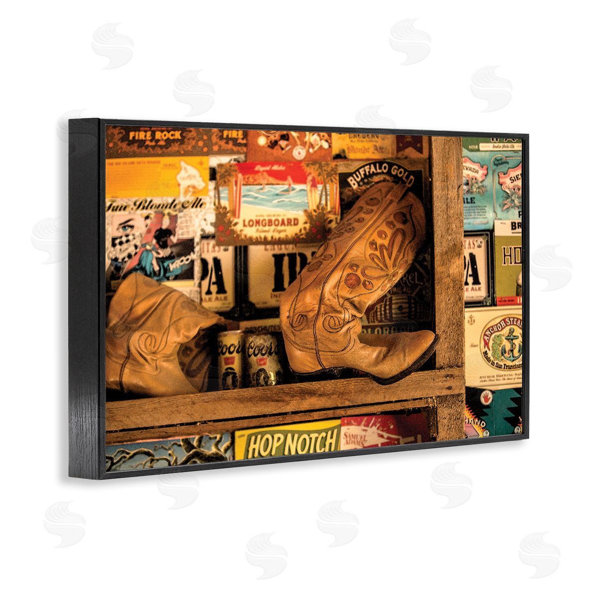 Western Boots on Shelf Black Frame Print Wall Art, Home Decor by JG Studios