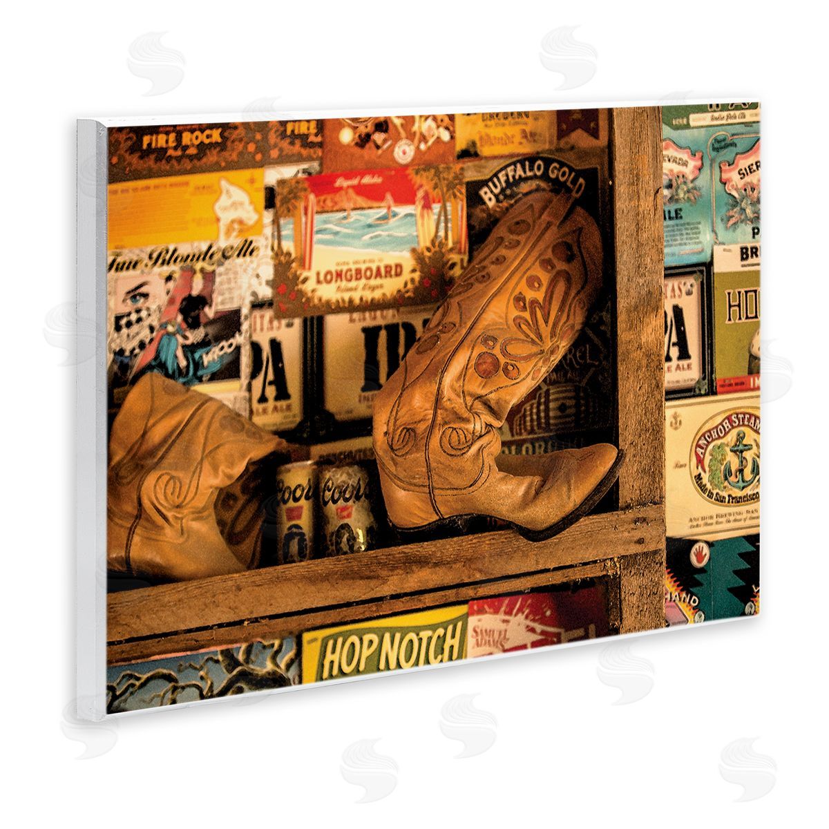 Western Boots on Shelf Wood Plaque Wall Art, Home Decor by JG Studios