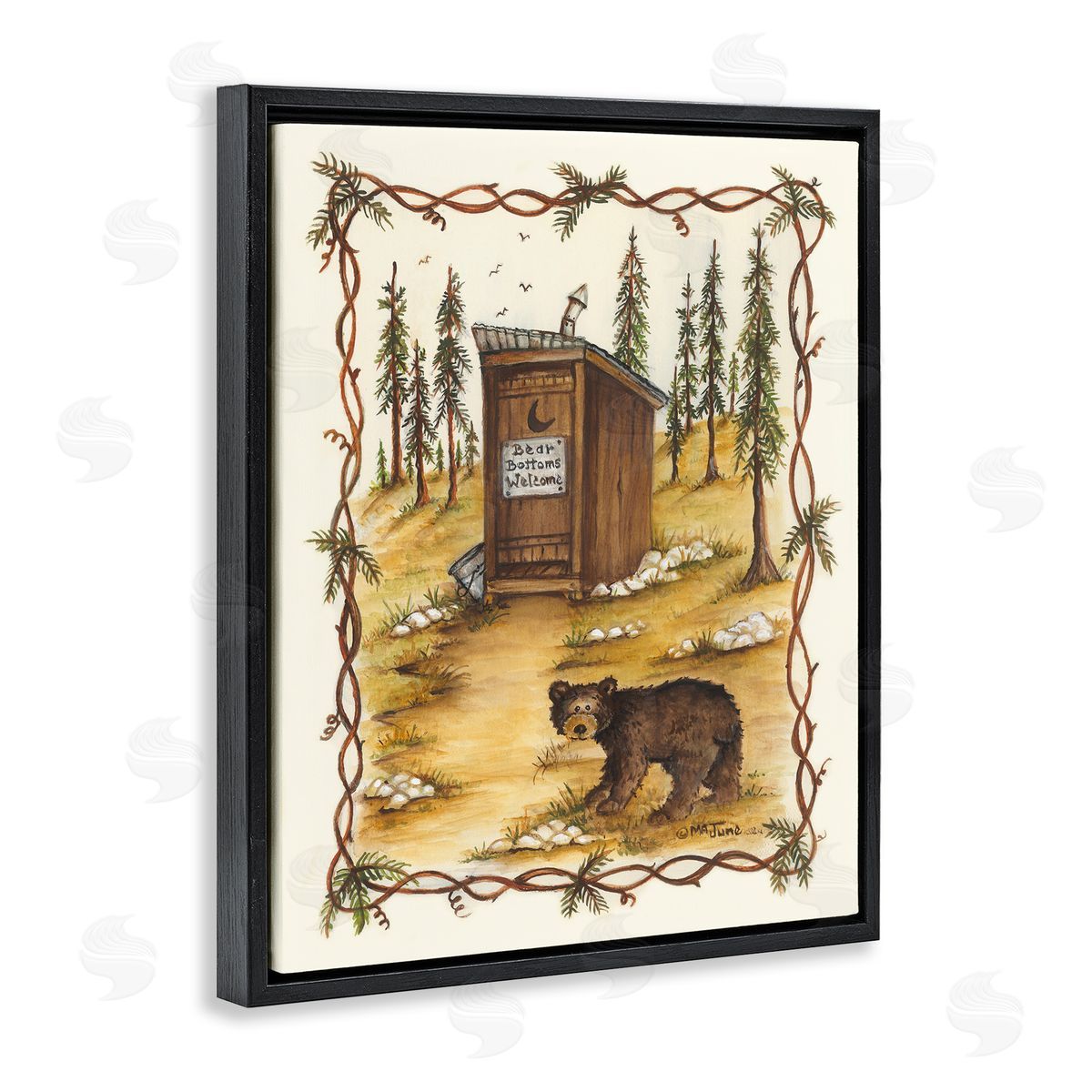 Bear Bottoms Welcome Black Floating Frame Canvas Wall Art, Home Decor by Mary Ann June
