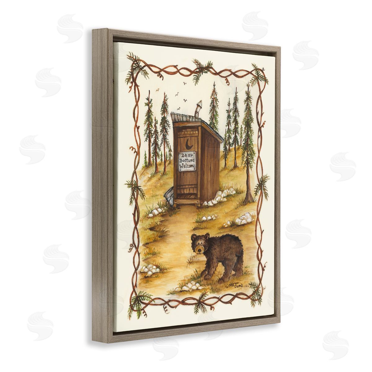 Bear Bottoms Welcome Brown Floating Frame Canvas Wall Art, Home Decor by Mary Ann June