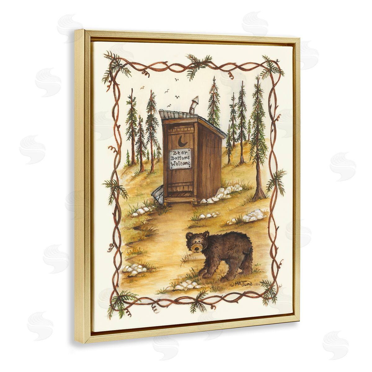 Bear Bottoms Welcome Gold Floating Frame Canvas Wall Art, Home Decor by Mary Ann June