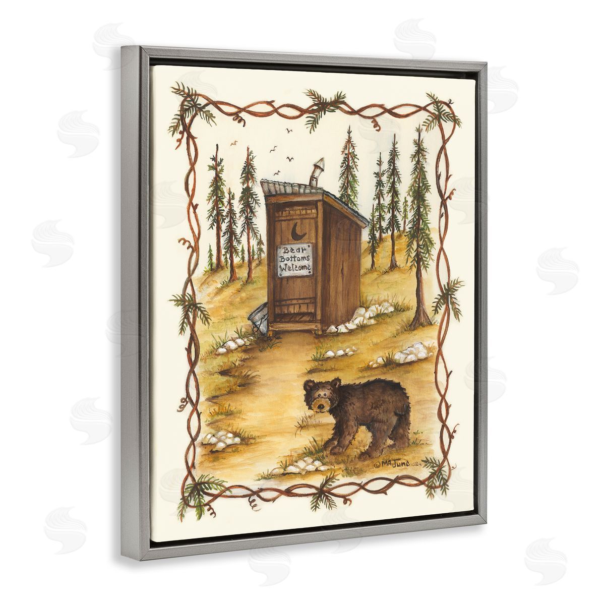 Bear Bottoms Welcome Grey Floating Frame Canvas Wall Art, Home Decor by Mary Ann June