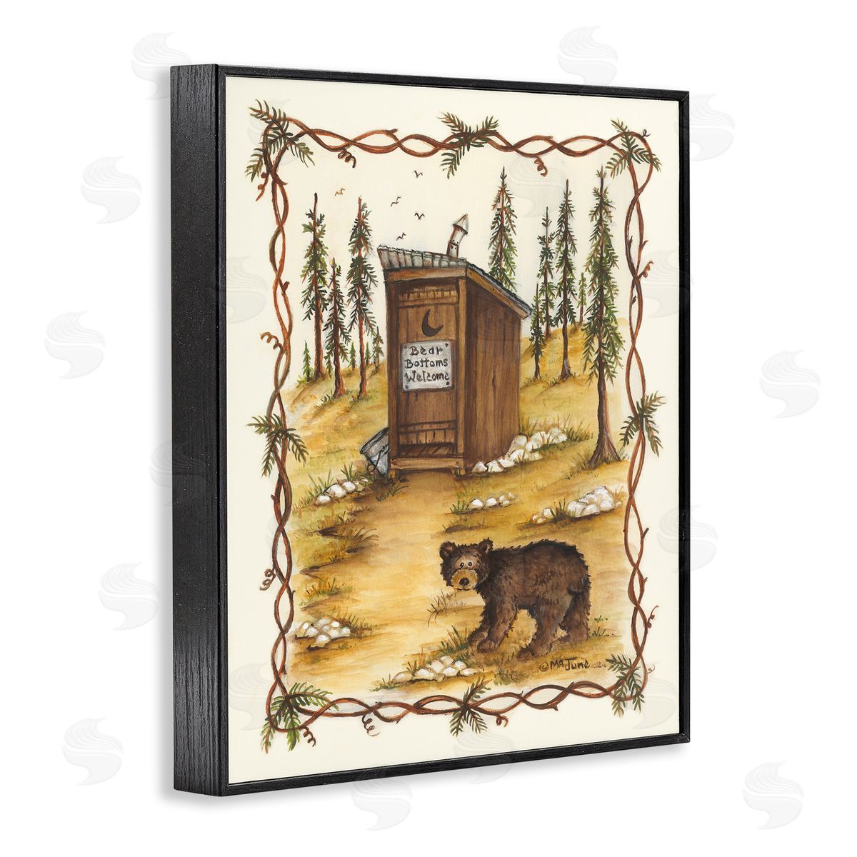 Bear Bottoms Welcome Black Frame Print Wall Art, Home Decor by Mary Ann June