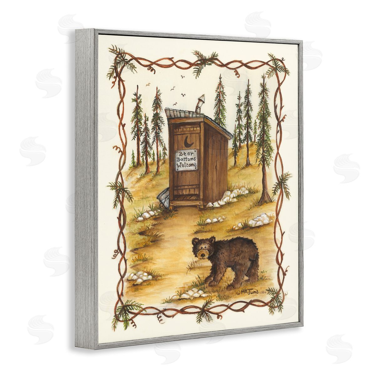 Bear Bottoms Welcome Grey Frame Print Wall Art, Home Decor by Mary Ann June