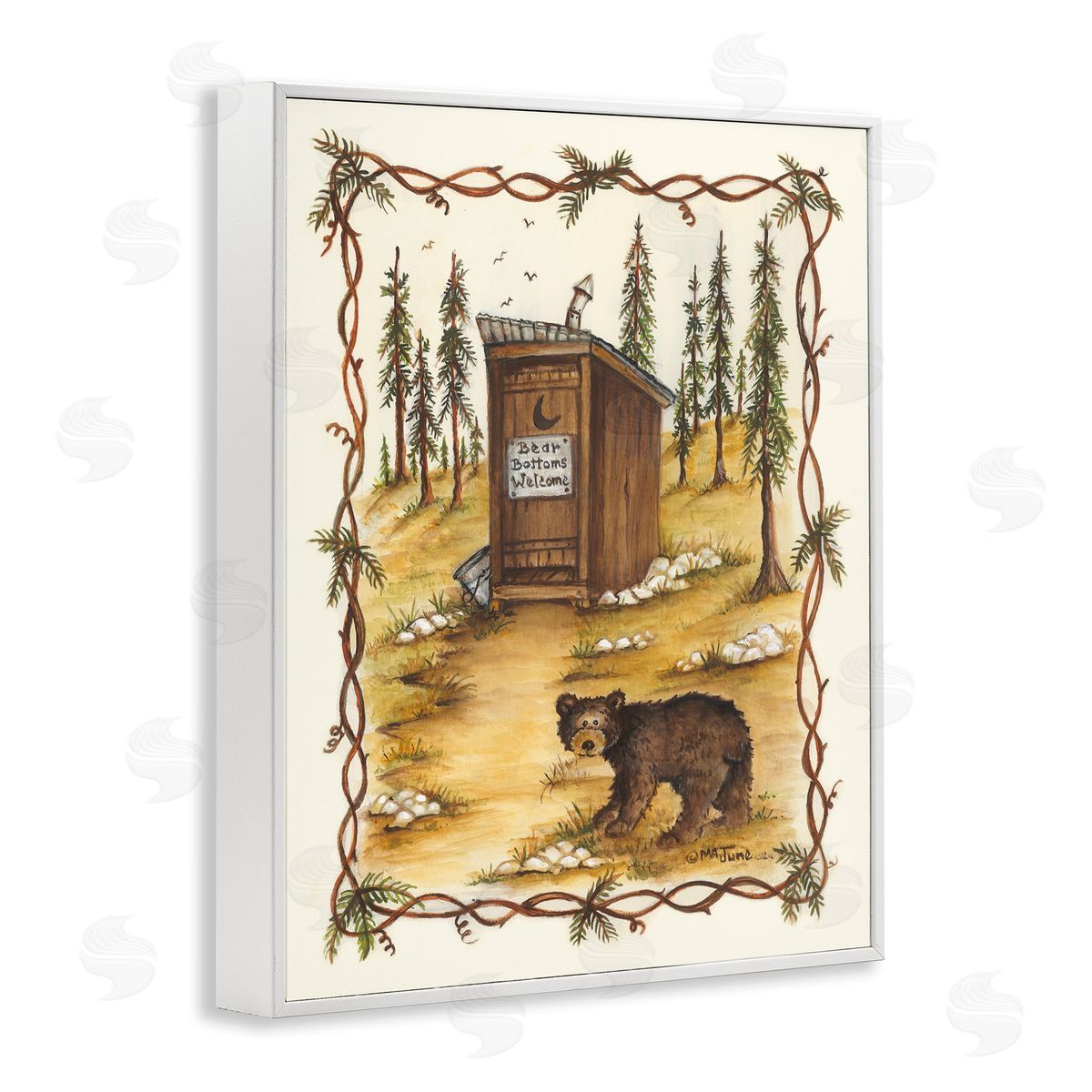 Bear Bottoms Welcome White Frame Print Wall Art, Home Decor by Mary Ann June