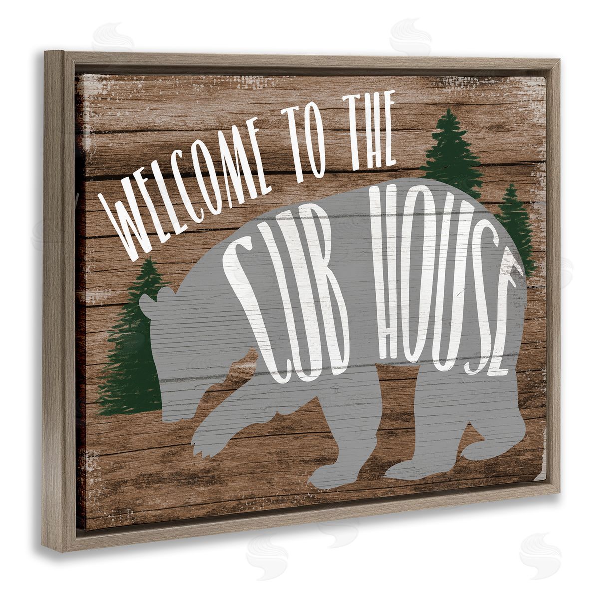 Stupell Studio Welcome Cub House Brown Floating Frame Canvas Wall Art Print