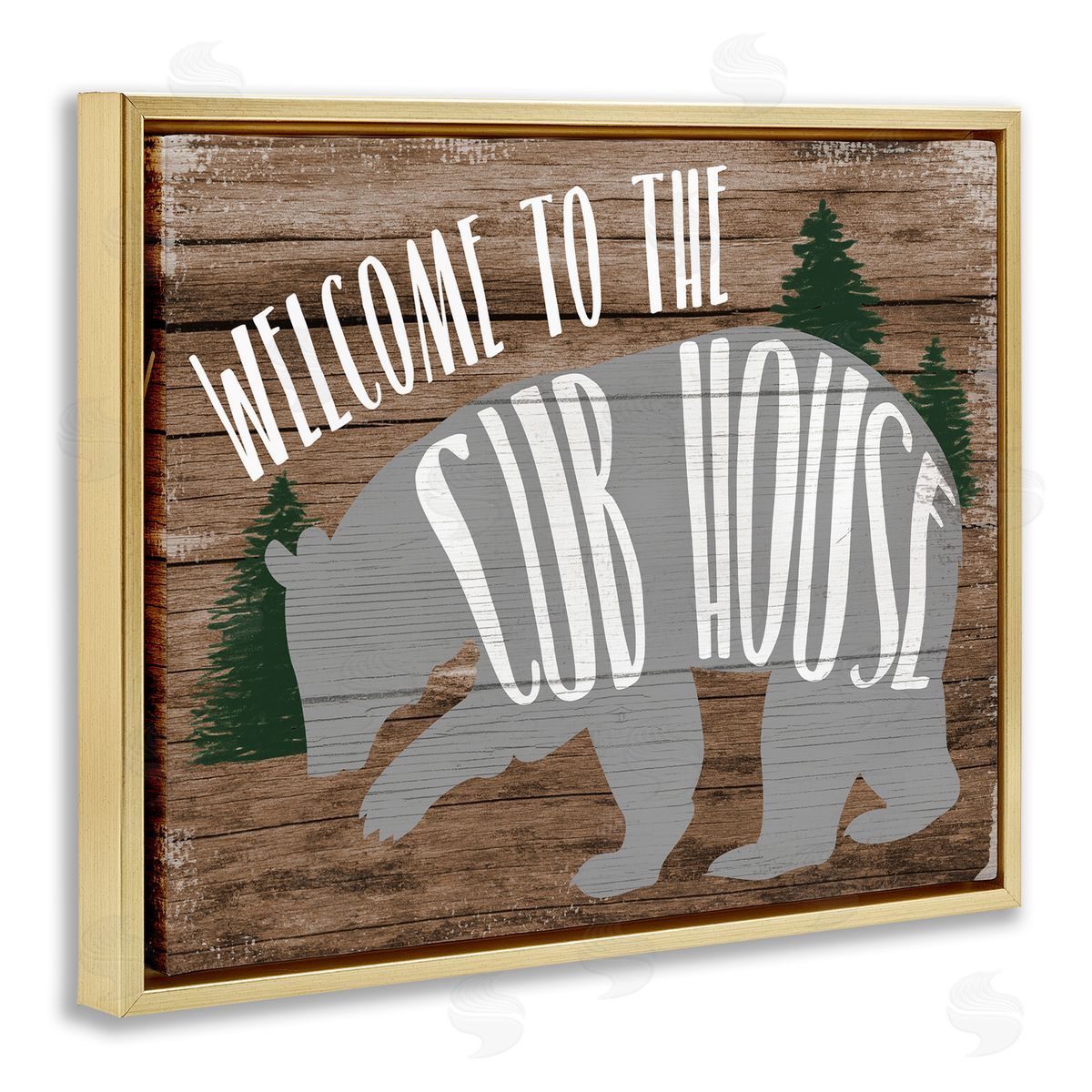 Stupell Studio Welcome Cub House Gold Floating Frame Canvas Wall Art Print