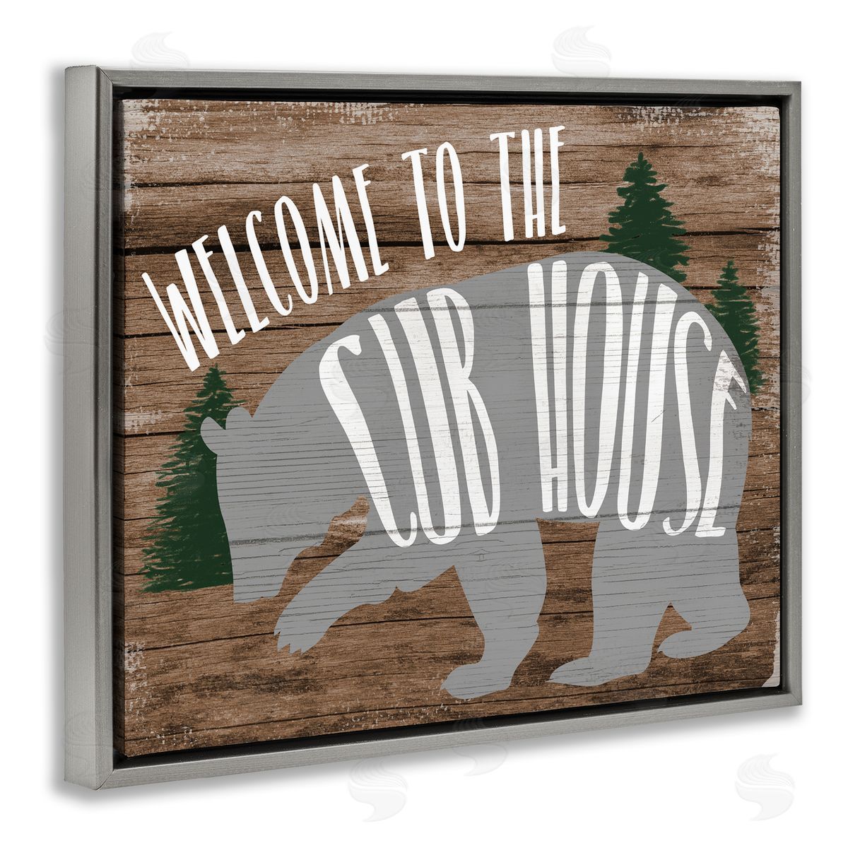 Stupell Studio Welcome Cub House Gray Floating Frame Canvas Wall Art Print