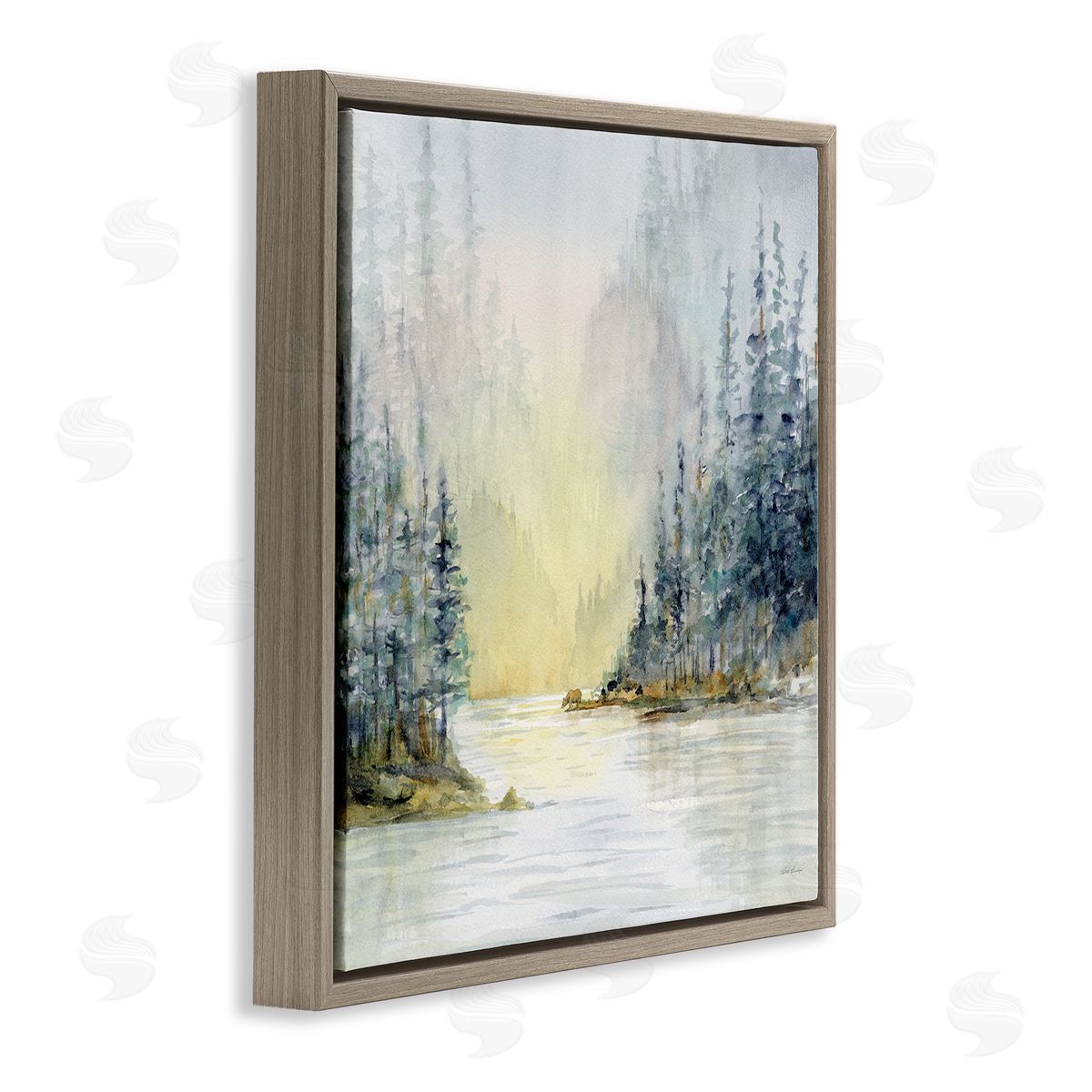 Patti Bishop Winter Woodland Scene Brown Floating Frame Canvas Wall Art Print