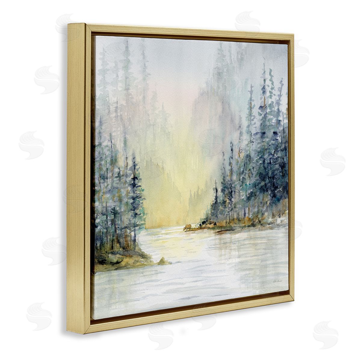 Patti Bishop Winter Woodland Scene Gold Floating Frame Canvas Wall Art Print