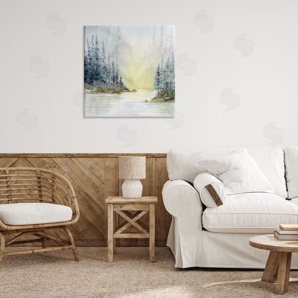 Patti Bishop Woodland Lake Scene Canvas Wall Art Print in Room