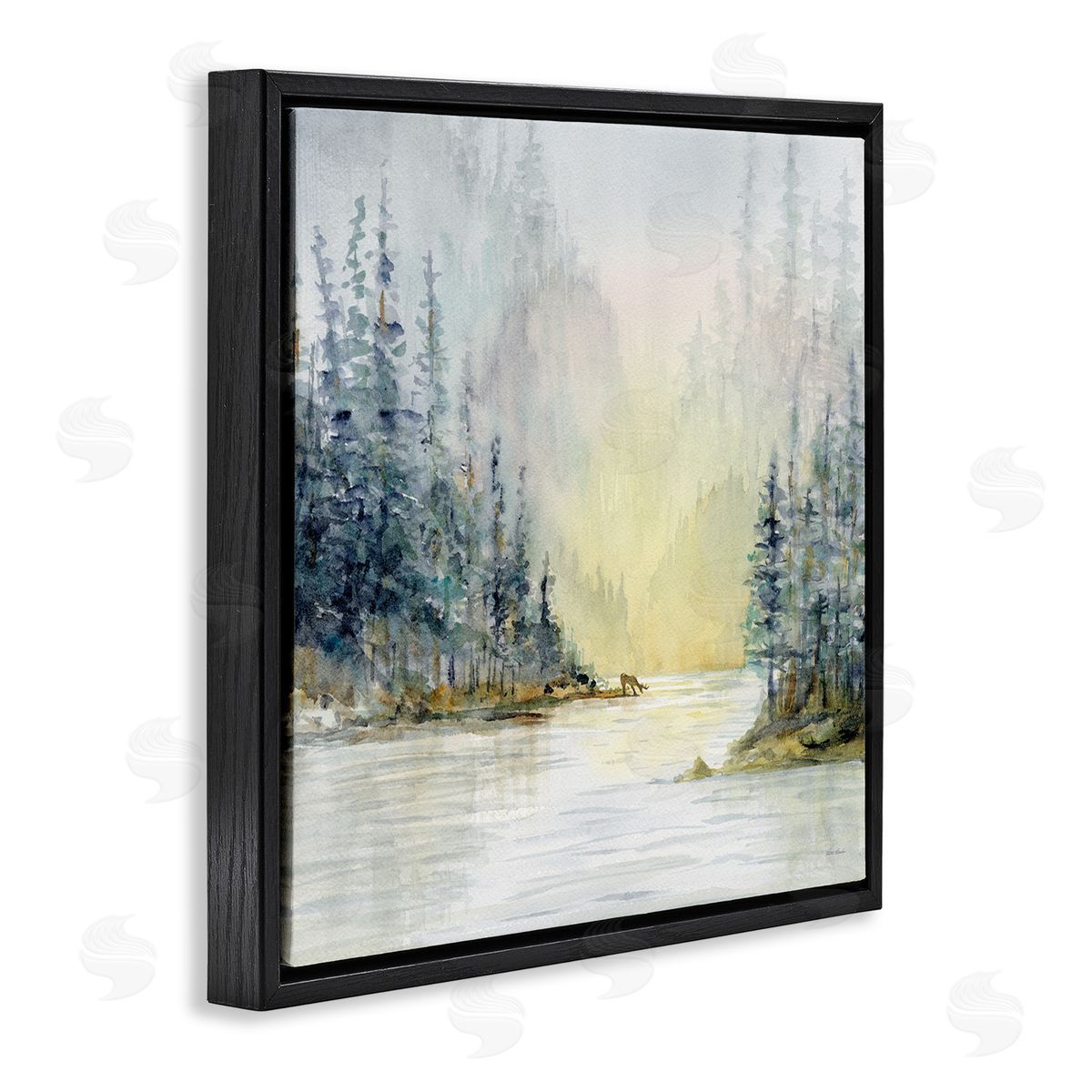 Patti Bishop Woodland Lake Scene Black Floating Frame Canvas Wall Art Print