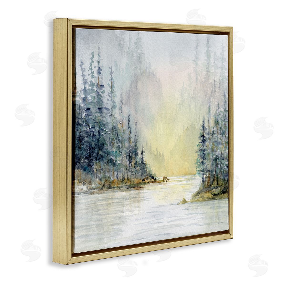Patti Bishop Woodland Lake Scene Gold Floating Frame Canvas Wall Art Print