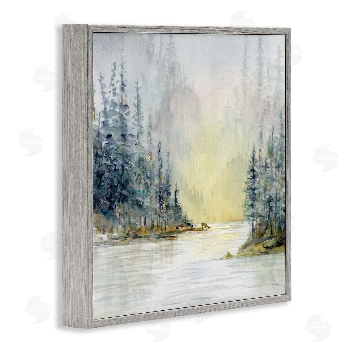 Patti Bishop Woodland Lake Scene Gray Framed Giclee Wall Art Print