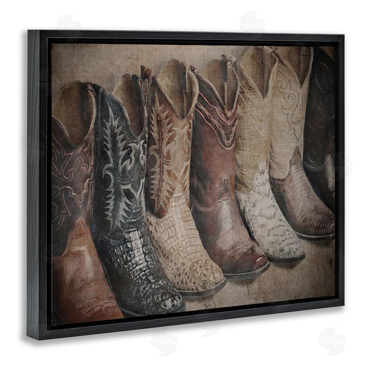 Texan Lineup Boots Black Floating Frame Canvas Wall Art, Home Decor by RileyB