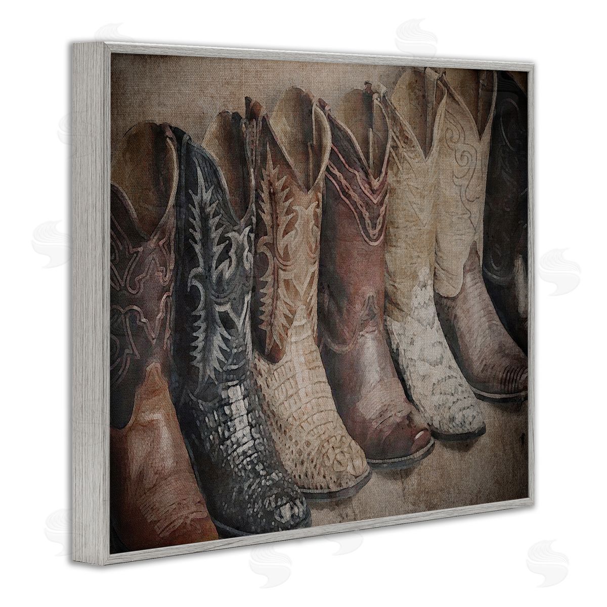 Texan Lineup Boots Grey Frame Print Wall Art, Home Decor by RileyB