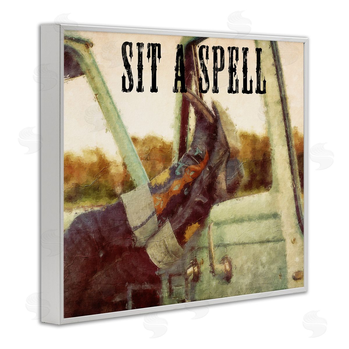 Sit A Spell Cowboy White Frame Print Wall Art, Home Decor by Sasha
