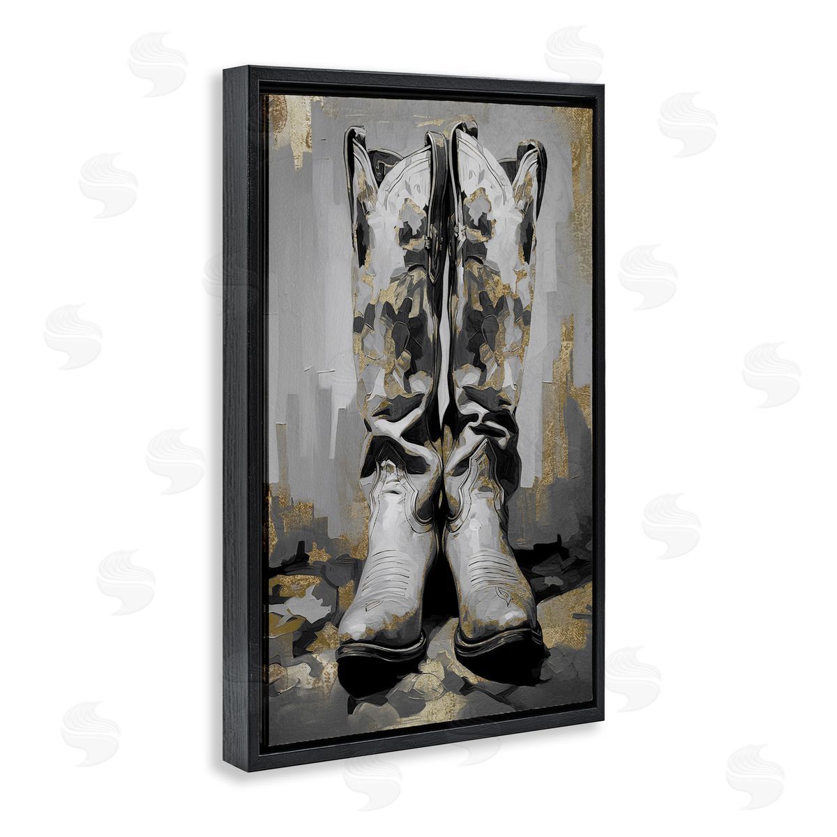 Glam Streaked Boots Black Floating Frame Canvas Wall Art, Home Decor by Sasha