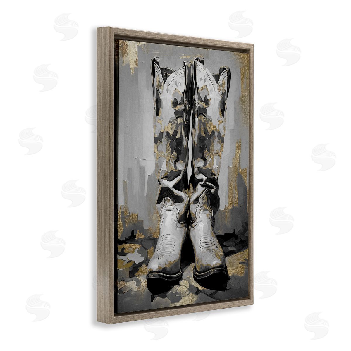 Glam Streaked Boots Brown Floating Frame Canvas Wall Art, Home Decor by Sasha