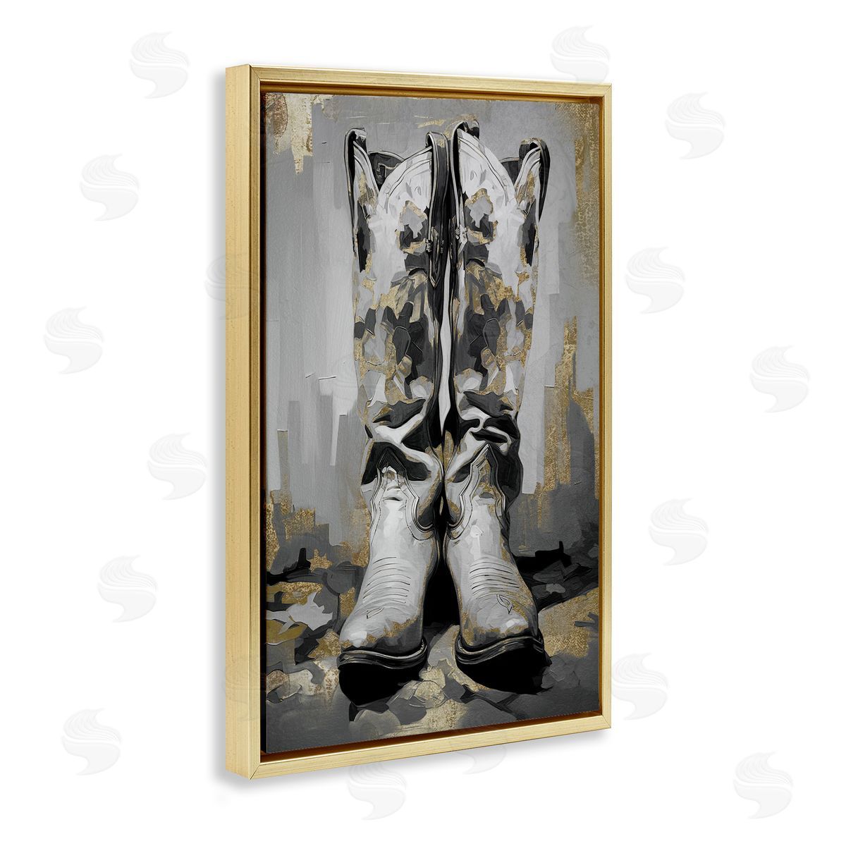Glam Streaked Boots Gold Floating Frame Canvas Wall Art, Home Decor by Sasha