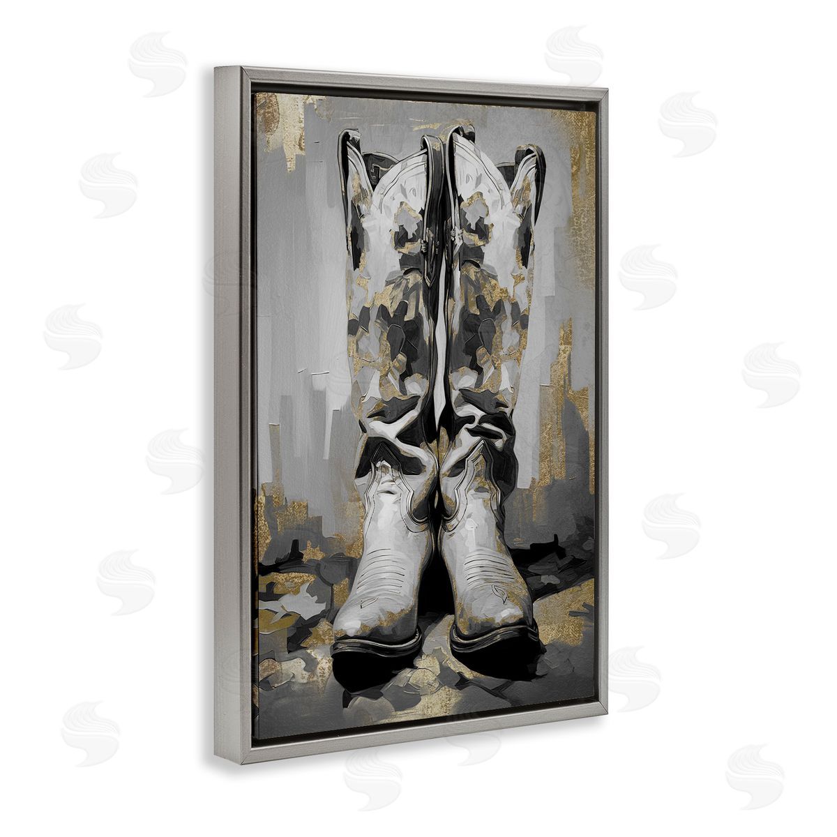 Glam Streaked Boots Grey Floating Frame Canvas Wall Art, Home Decor by Sasha