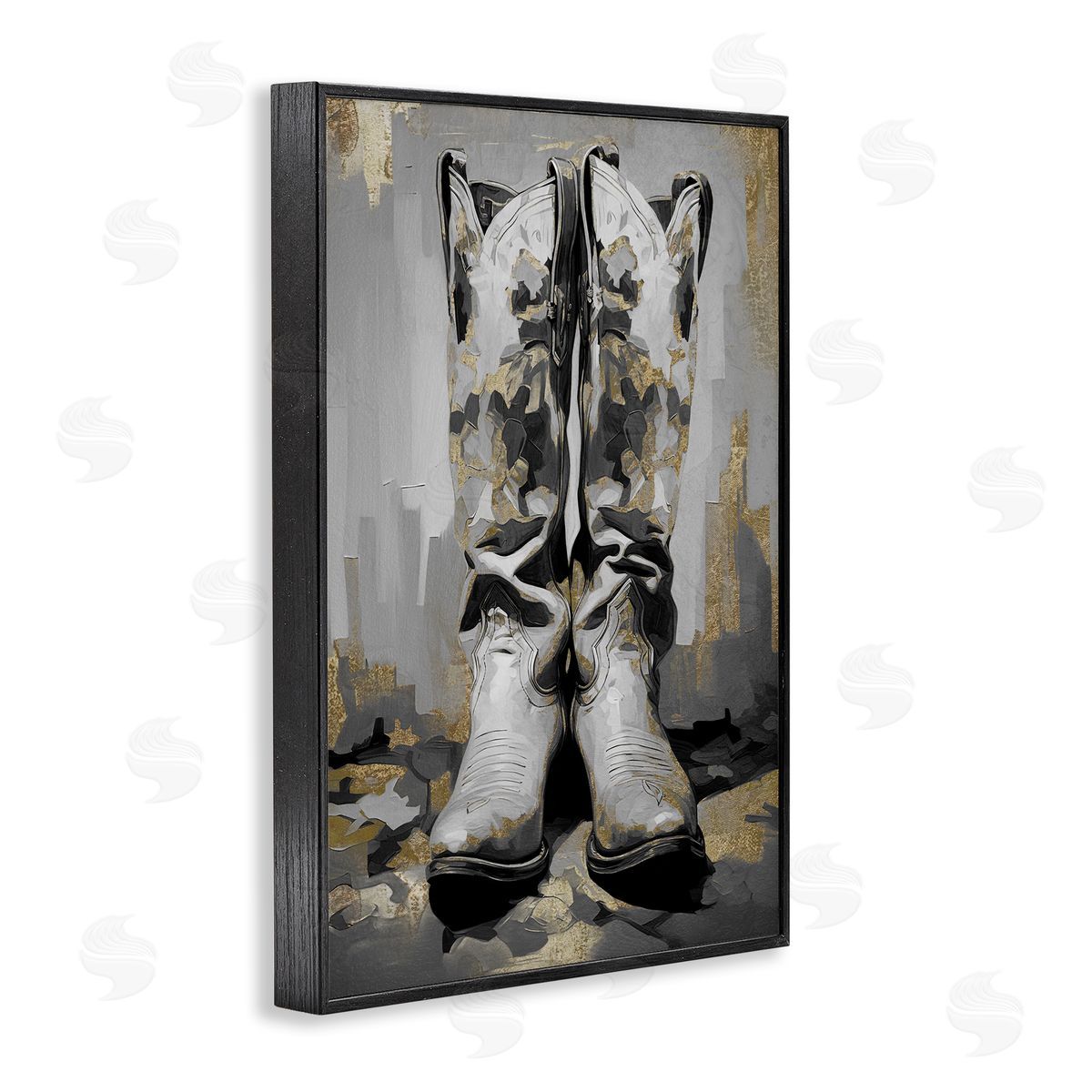 Glam Streaked Boots Black Frame Print Wall Art, Home Decor by Sasha