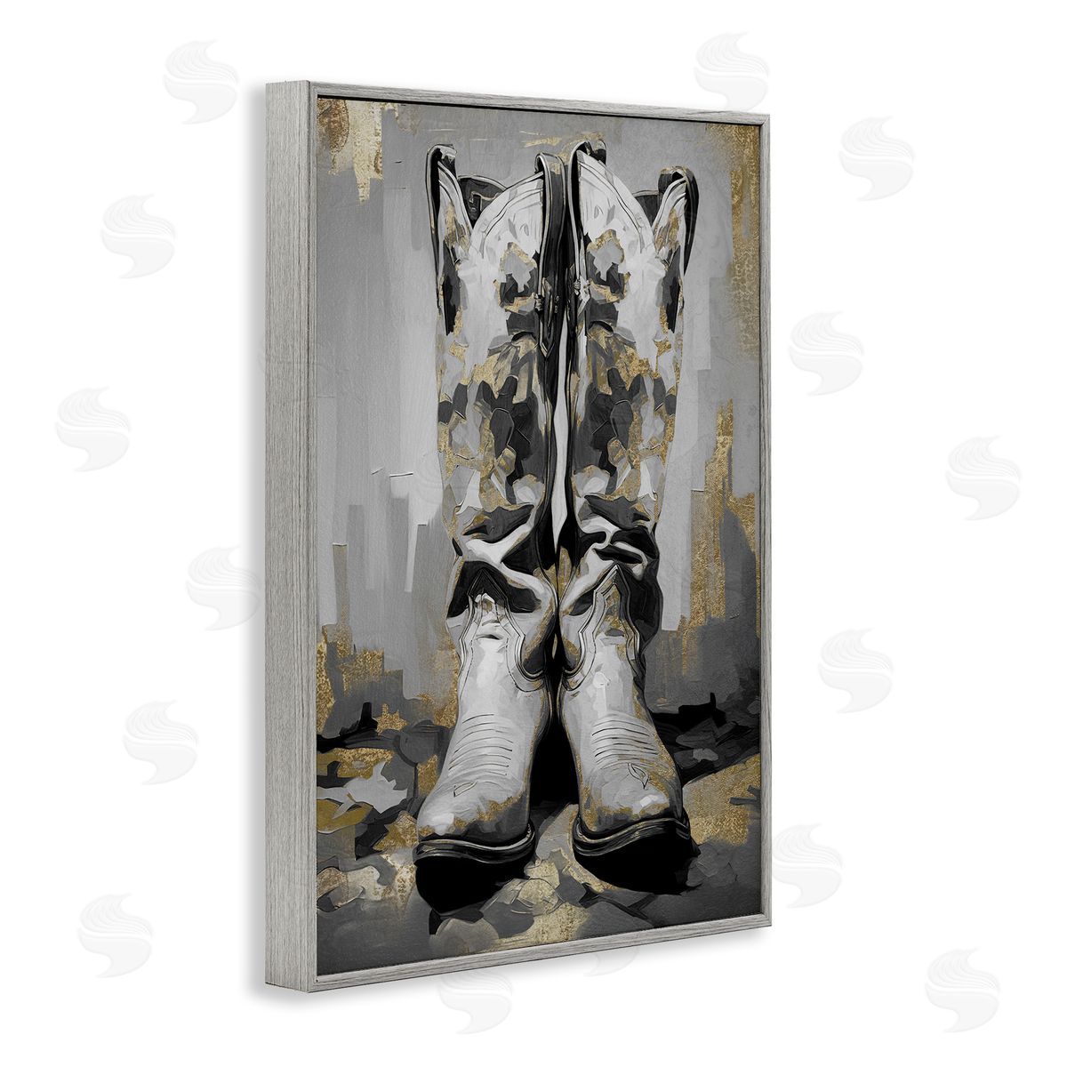 Glam Streaked Boots Grey Frame Print Wall Art, Home Decor by Sasha